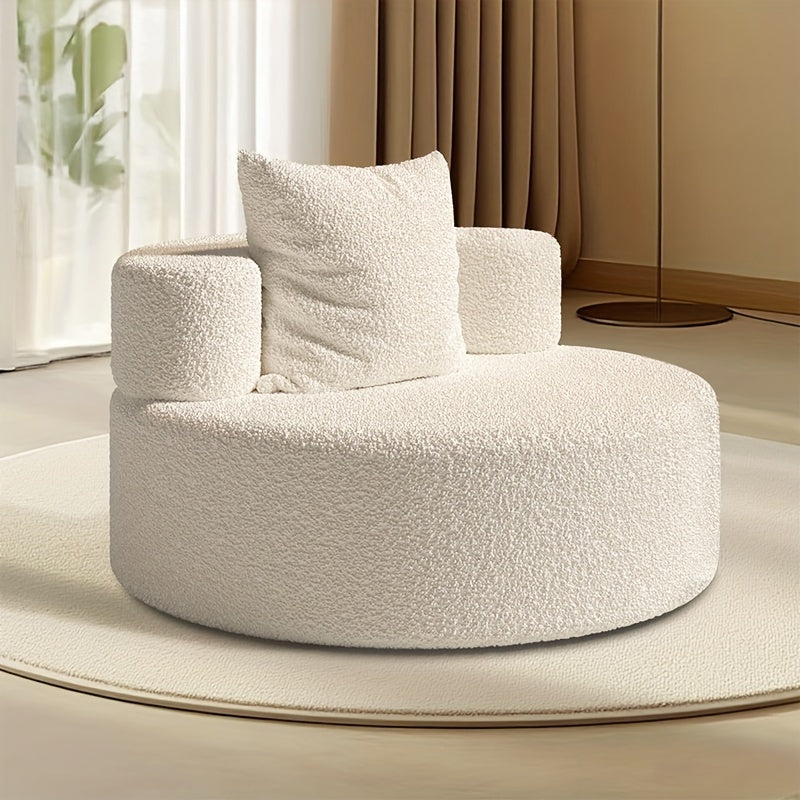 Lazy Sofa, Leisure Chair With Pillow, Easy To Move Modern Teddy Velvet Reading Chair, High Elastic Round Sofa, Suitable For Bedroom, Living Room, Leisure Room, Hotel