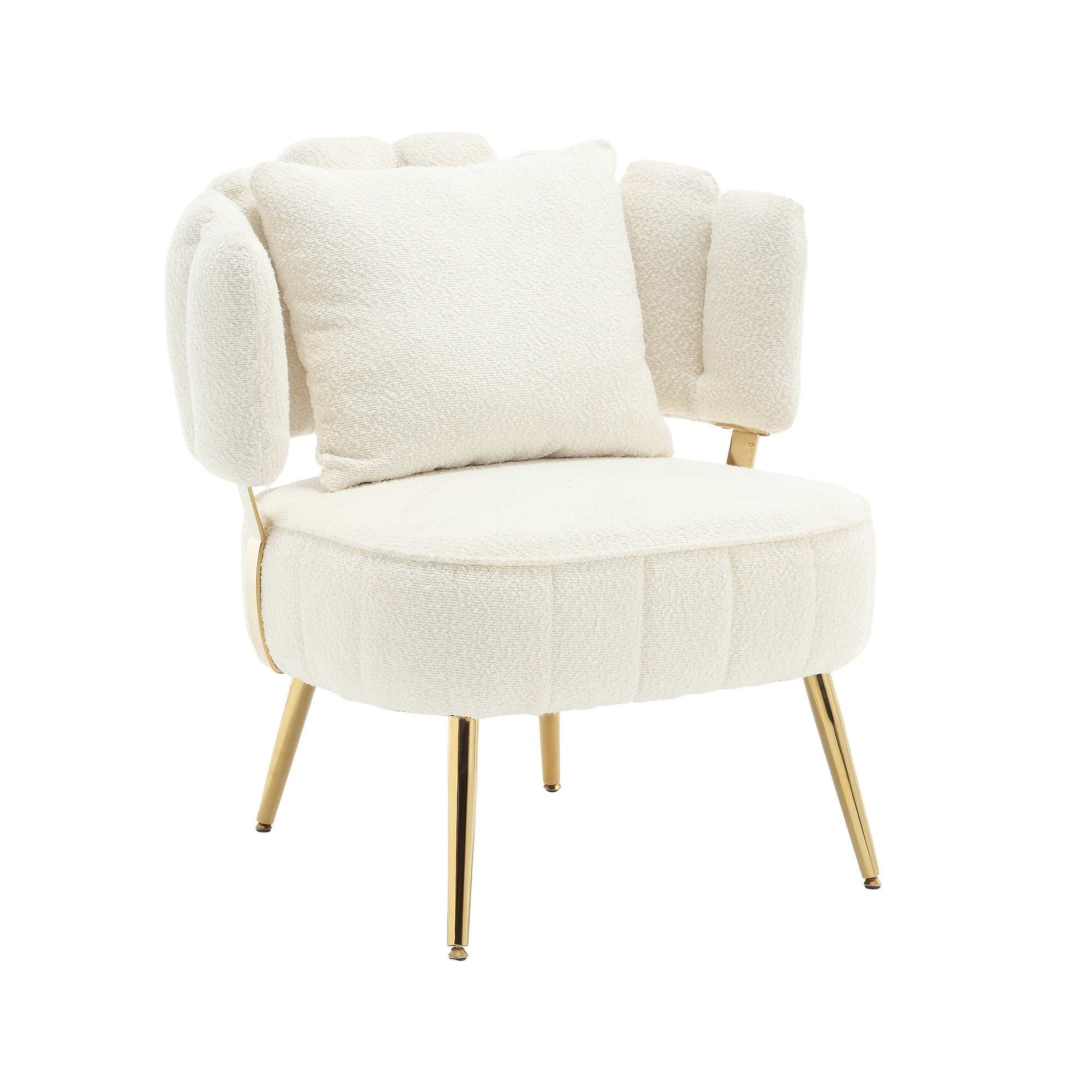 Modern Accent Chair Living Room Tufted Chair With Curved Backrest Boucle Single Chair With Golden Metal Legs For Living Room Bedroom Waiting Room Reading Room Cafe