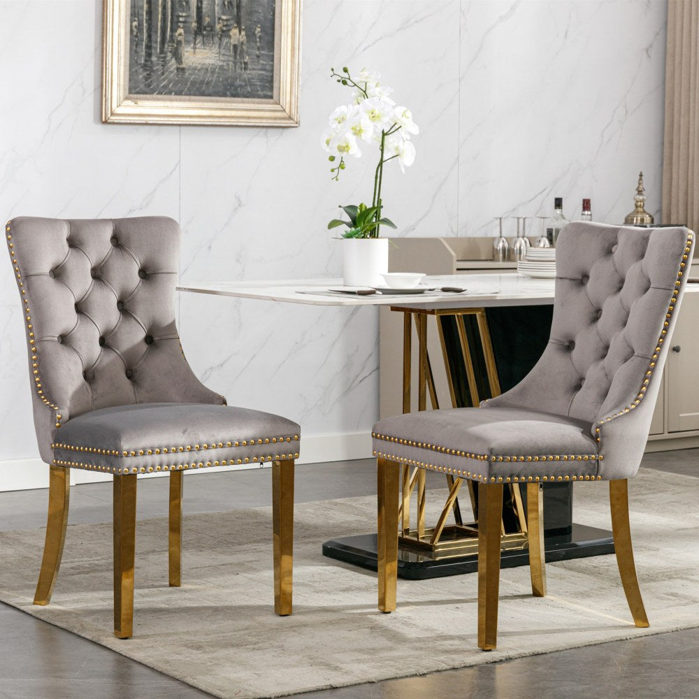 2pcs Chairs High-end Tufted Nailhead Trim Contemporary Velvet Upholstered Dining Chair With Golden Stainless Steel Plating Legs For Office Dining Room Office Balcony