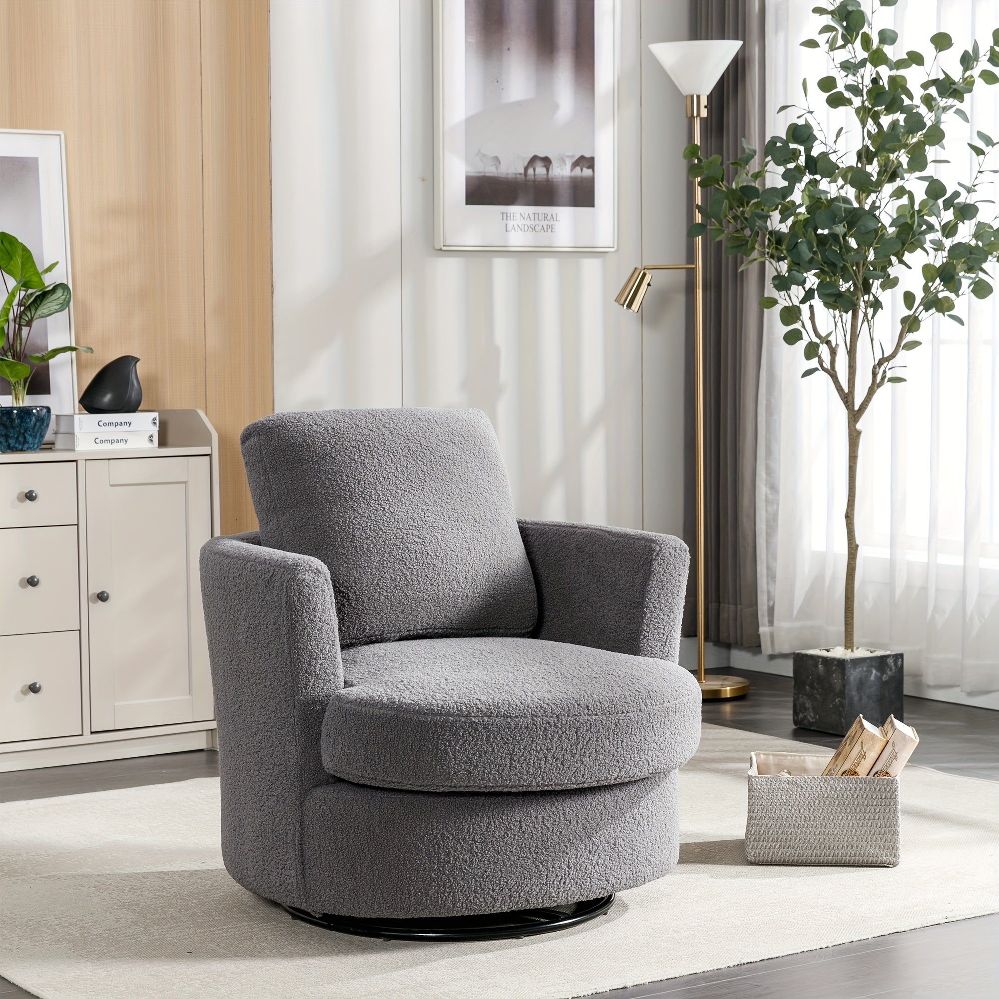 Swivel Accent Chairs Modern Comfy Sofa Chair With Black Metals Base, Single Armchair For Bedroom Living Room