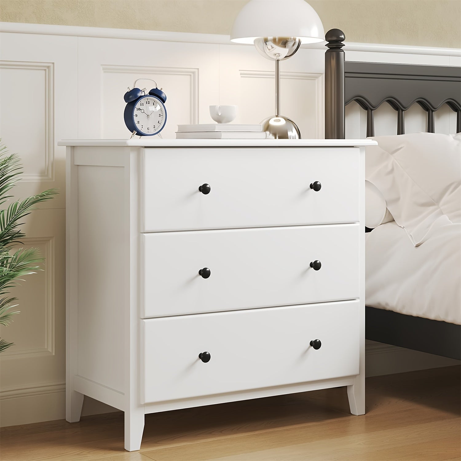 Dresser with 3 Drawers Wood Drawer Chest with Metal Handle&Slide for Bedroom/Living Room/Bathroom/Hallway White - White