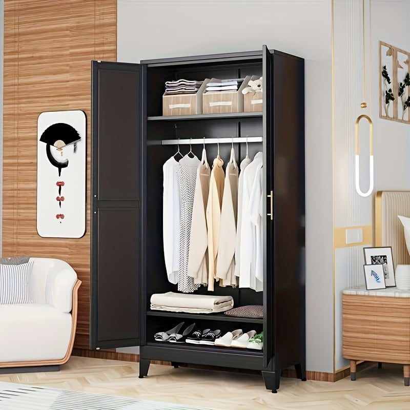 70.87"H Metal Wardrobe Cabinet with Hanging Rod, Freestanding Metal Clothing Storage Cabinets with 2 Doors, Armoire Wardrobe Closet with Adjustable Shelves for Bedroom, Living Room, Laundry Room and Cloak Room