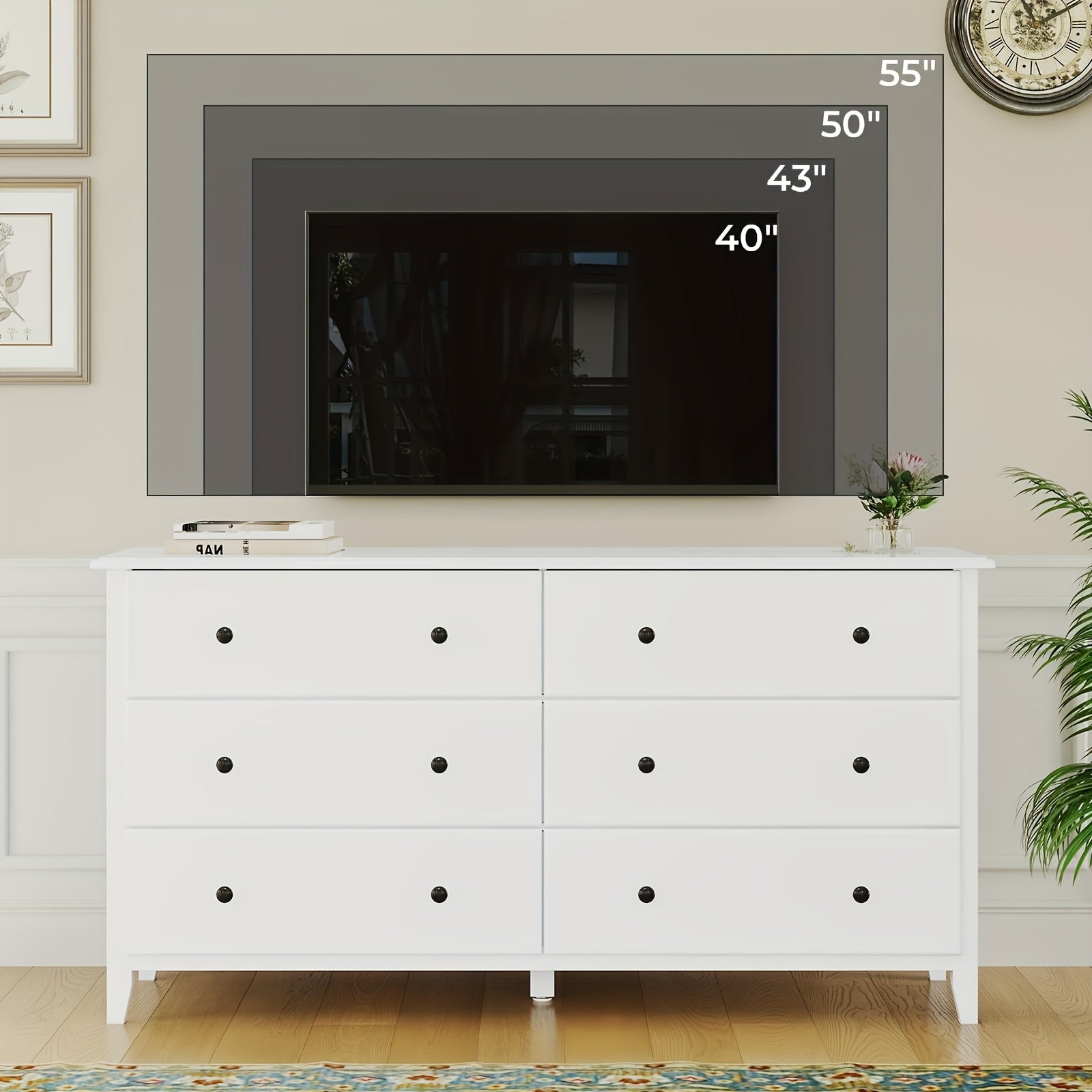 6 Drawer Dresser Large Capacity Storage Cabinet With Metal Slides For Bedroom Living Room White - White - Dresser