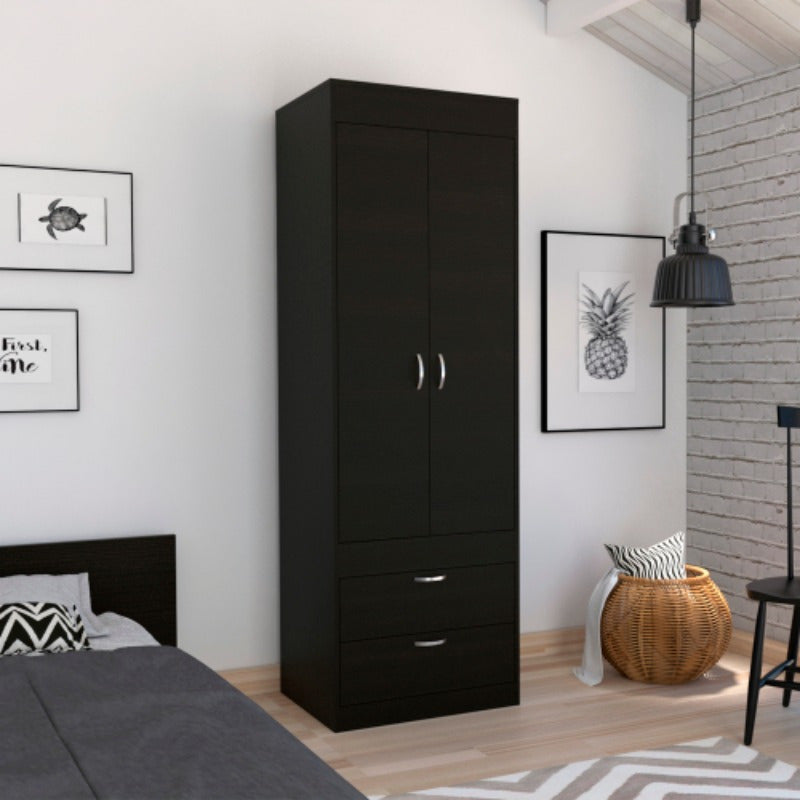 Chic Armoire with Dual Doors & Two Drawers - Sturdy Metal Handles, Perfect for Bedroom or Living Room Storage