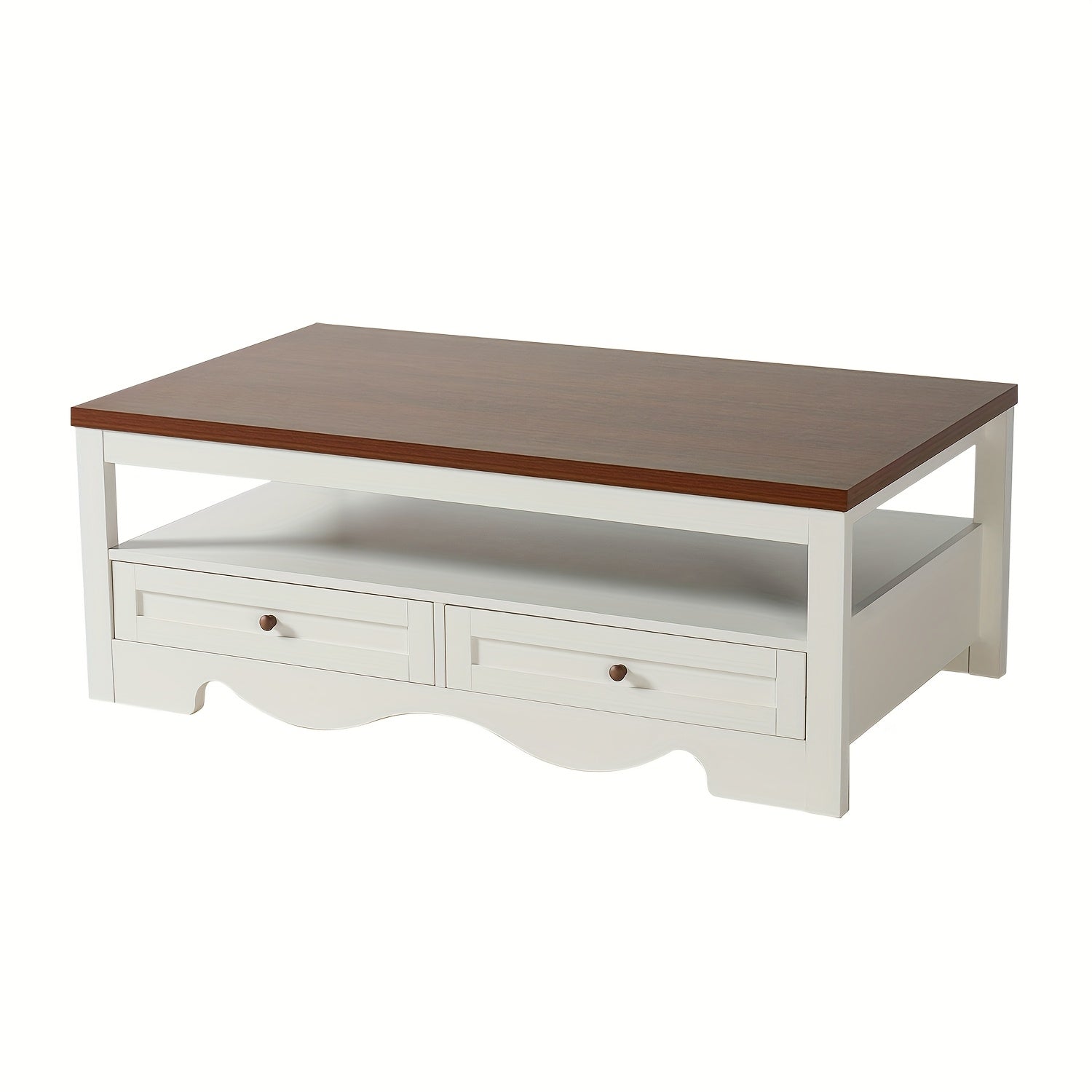 White Barn Door Coffee Table, Rustic Storage Table With Drawers, Living Room Coffee Table With Spacious Storage, White