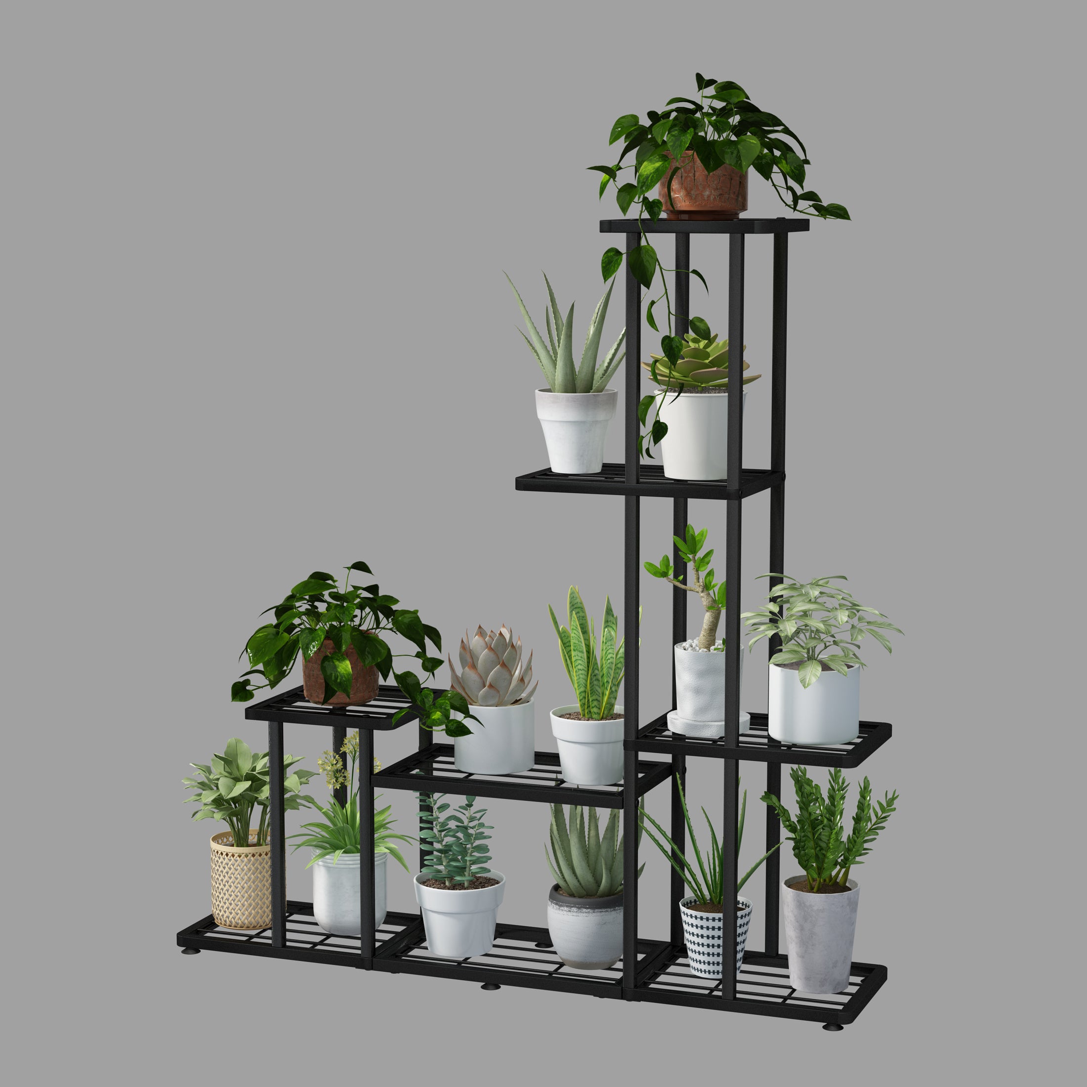 5-Tier Metal Plant Stand, Multifunctional Black Steel Shelf for Indoor and Outdoor Plants, Decorative Garden, Patio, Balcony, and Yard Plant Holder