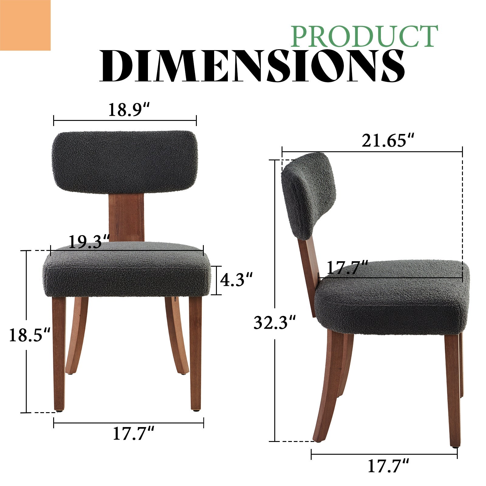 Modern Linen Dining Kitchen Chairs with Upholstered Curved Backrest & Seat, Chairs for Dining Table, Hardwood Frame