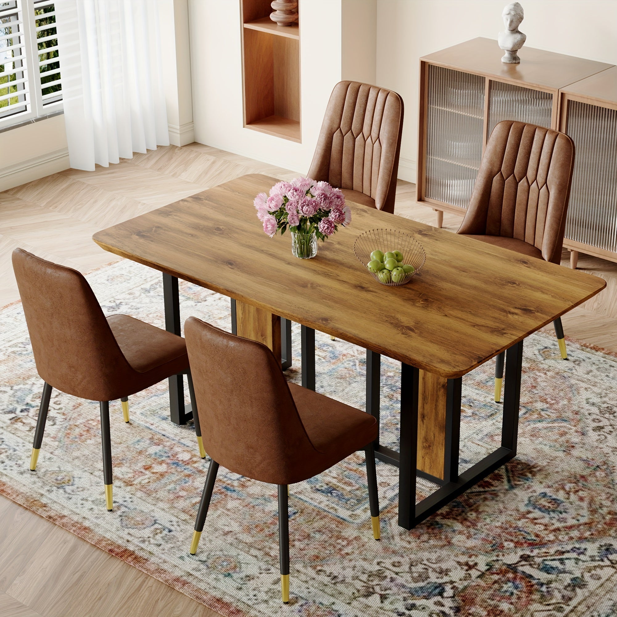 Dining Room Table Set for 4, 67" Rectangle Wood Dining Table Set with 4 Thick Cushion Upholstered Chairs, Dinner Table Set for 4 Easy Assembly, Dining Room Sets for 4 for Kitchen. Hot Sale, The Black Five Clearance, Furniture