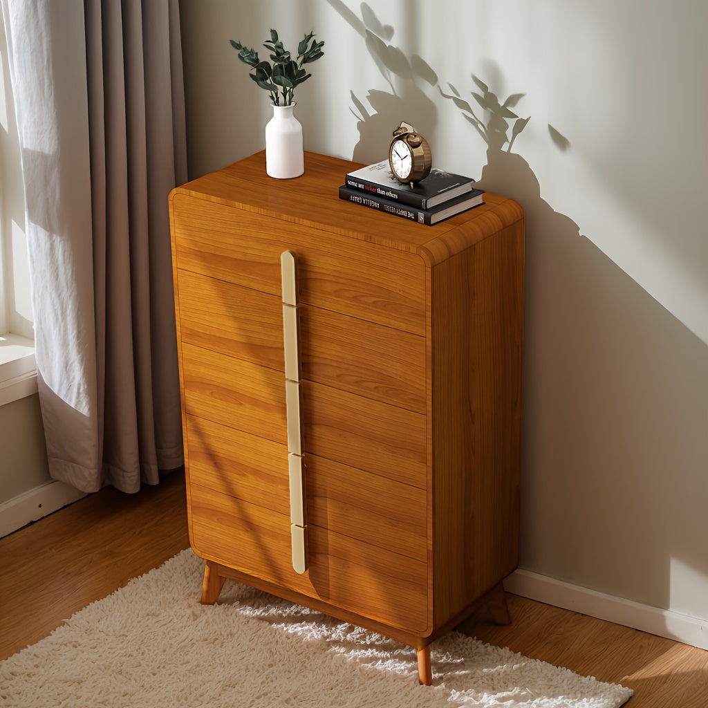 Mid Century Modern Dresser, 5, 6 Drawer Dresser With Storage, Chest Of Drawers With Metal Handle, Dresser TV Stand, Large Wood Drawer Organizer For Bedroom, Living Room, Hallway, Cherry