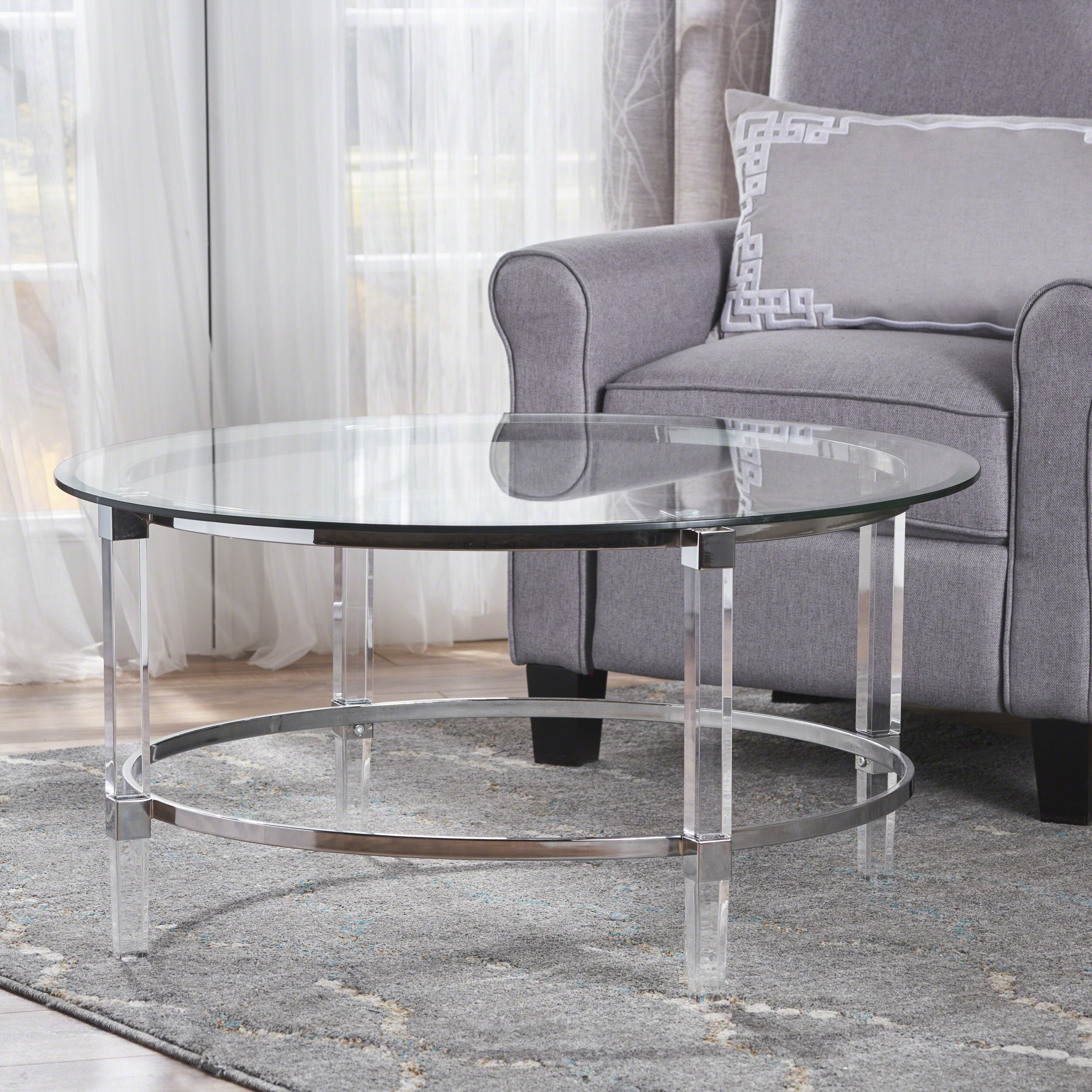 A New Featured Coffee Table, Round Side Table, Square Sofa Side Table, Acrylic Coffee Table, Translucent Coffee Table, Tempered Glass, Metal, Free Space