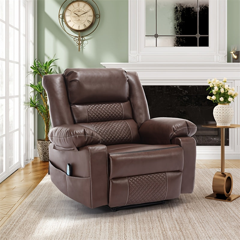 Luxurious Brown Faux Leather Manual Lounge Chair - Ergonomic Design with Airflow Technology, Sturdy Metal Frame & Padded Comfort | Features Adjustable Headrest, Armrests & Leg Support | Ideal for Living Room, 5ft Tall, Chair