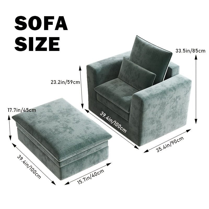 Modern Style Armchair, Chenille Cushion Sofa - Lazy Sofa, Single Sofa - Suitable for Living Room, Bedroom, Office Furniture Living Room Chair with Footrest Single Leisure Chair