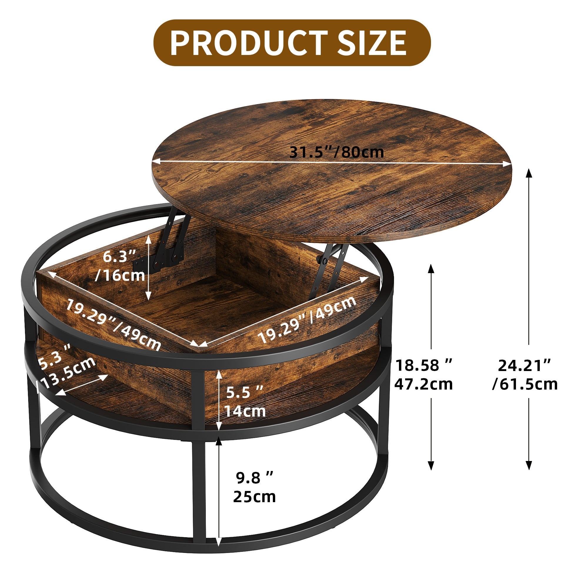 Circle Lift Top Coffee Table for Living Room for Christmas Decor