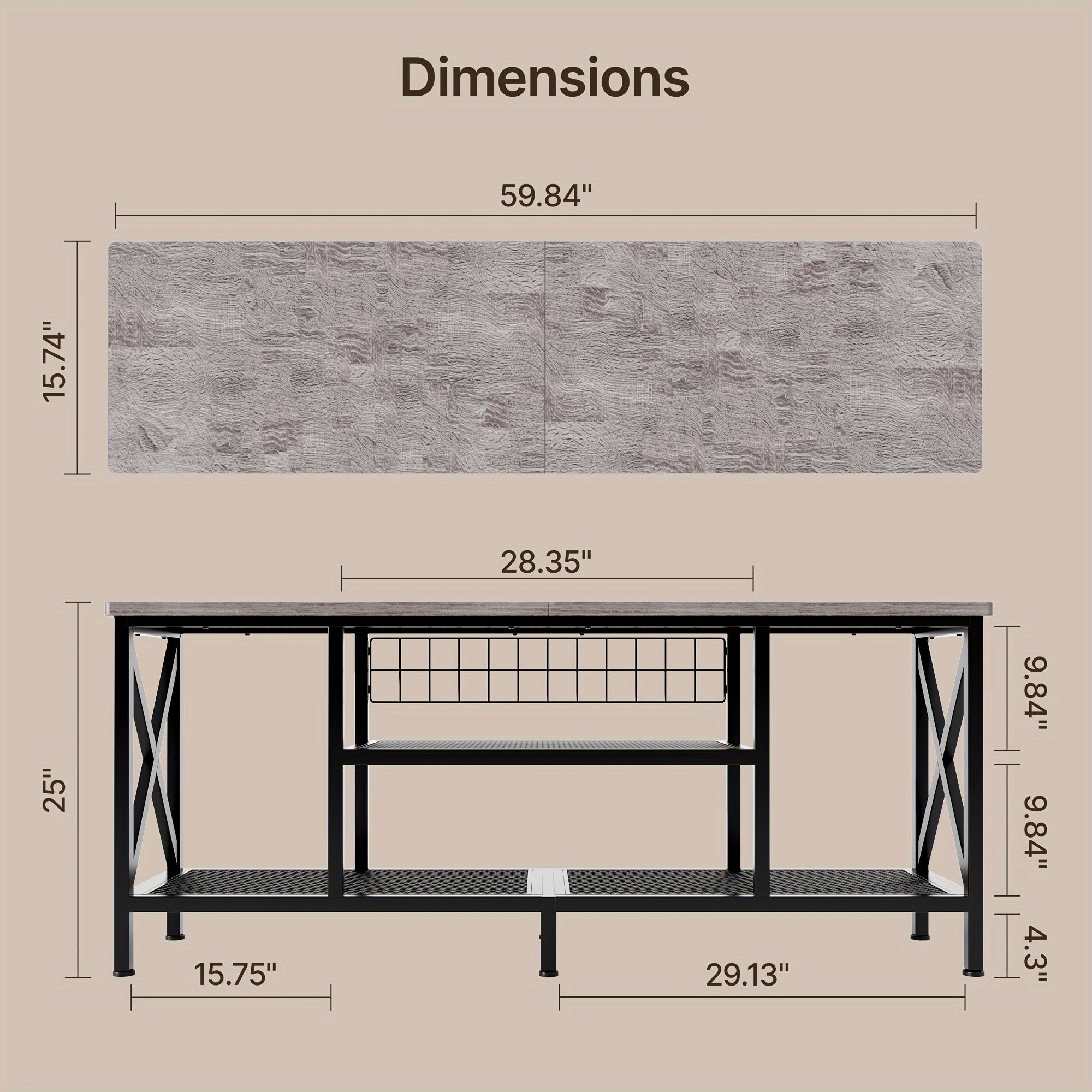 Industrial TV Stand, 59.8" Wide, Perfect For 55-65 Inch TVs, 3-Tier Media Entertainment Center With Stylish Open Shelves, Sturdy Metal Frame - Ideal For Living Room, Bedroom, Or Office Use, Gray