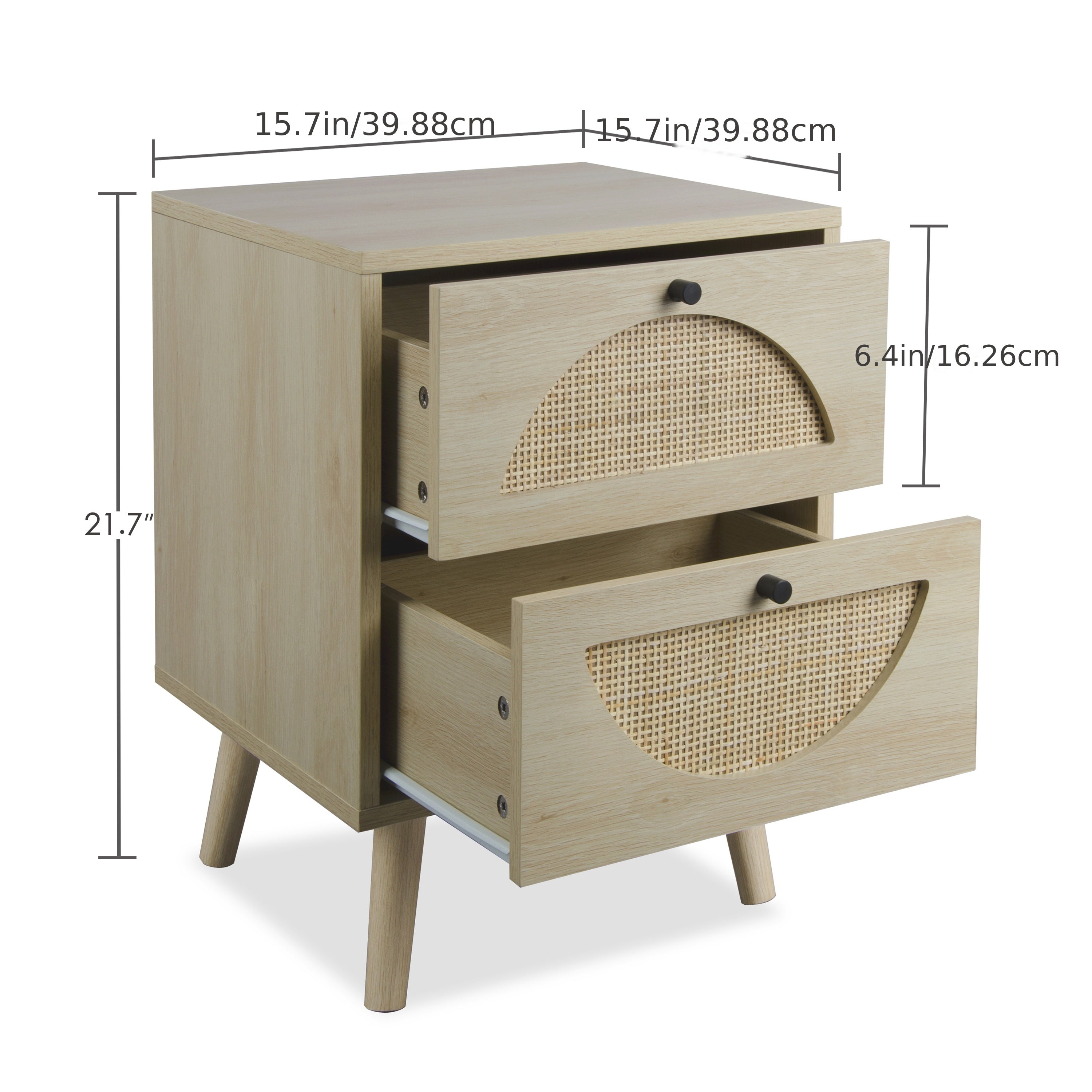 Nightstand With 2 Rattan Storage Drawers, End Table Side Table Wooden Coffee Table Accent Home Decor For Living Room, Bedroom (Natural)