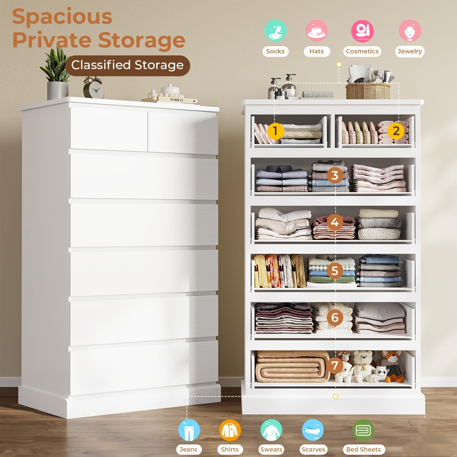 Tall Dresser With 7 Drawers For Bedroom 132cm Tall Dresser And Chest Of Drawers Modern Closet Organizer And Storage