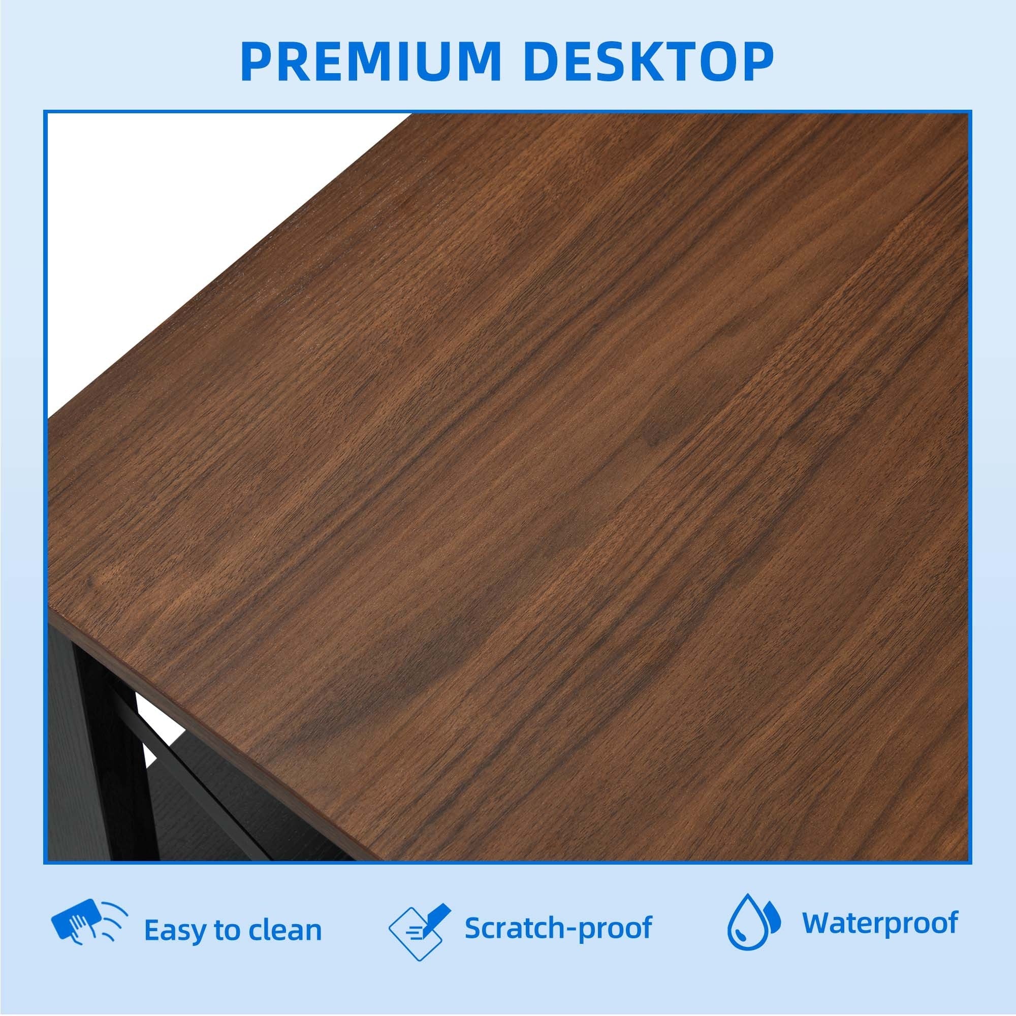Rectangular Wood Coffee Table with Dual- Tier Open Storage Optimized for Robotic Cleaning - Walnut + black - Coffee