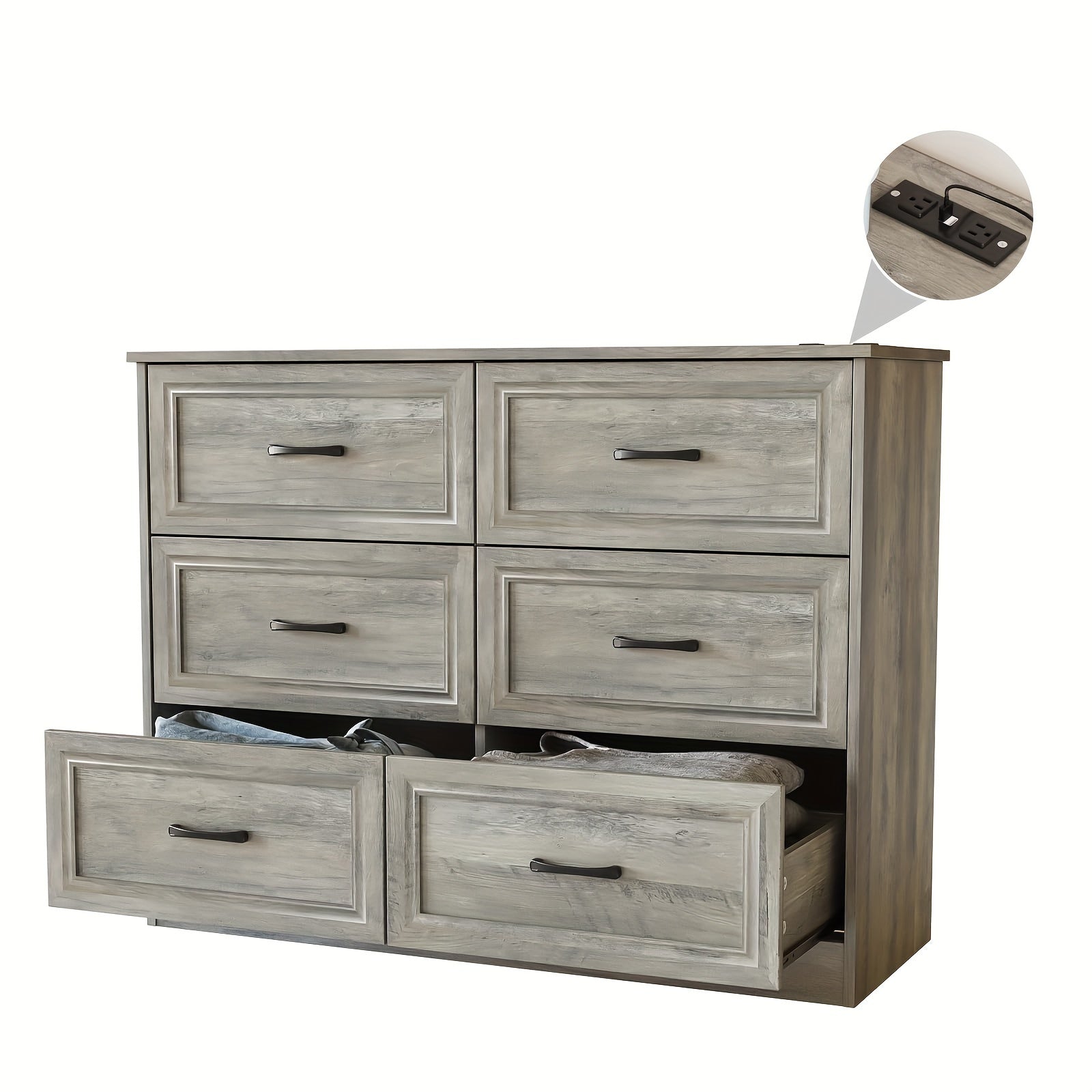 Hall storage cabinet 6 drawers wide dressing storage box with charging station corridor storage cabinet wooden storage