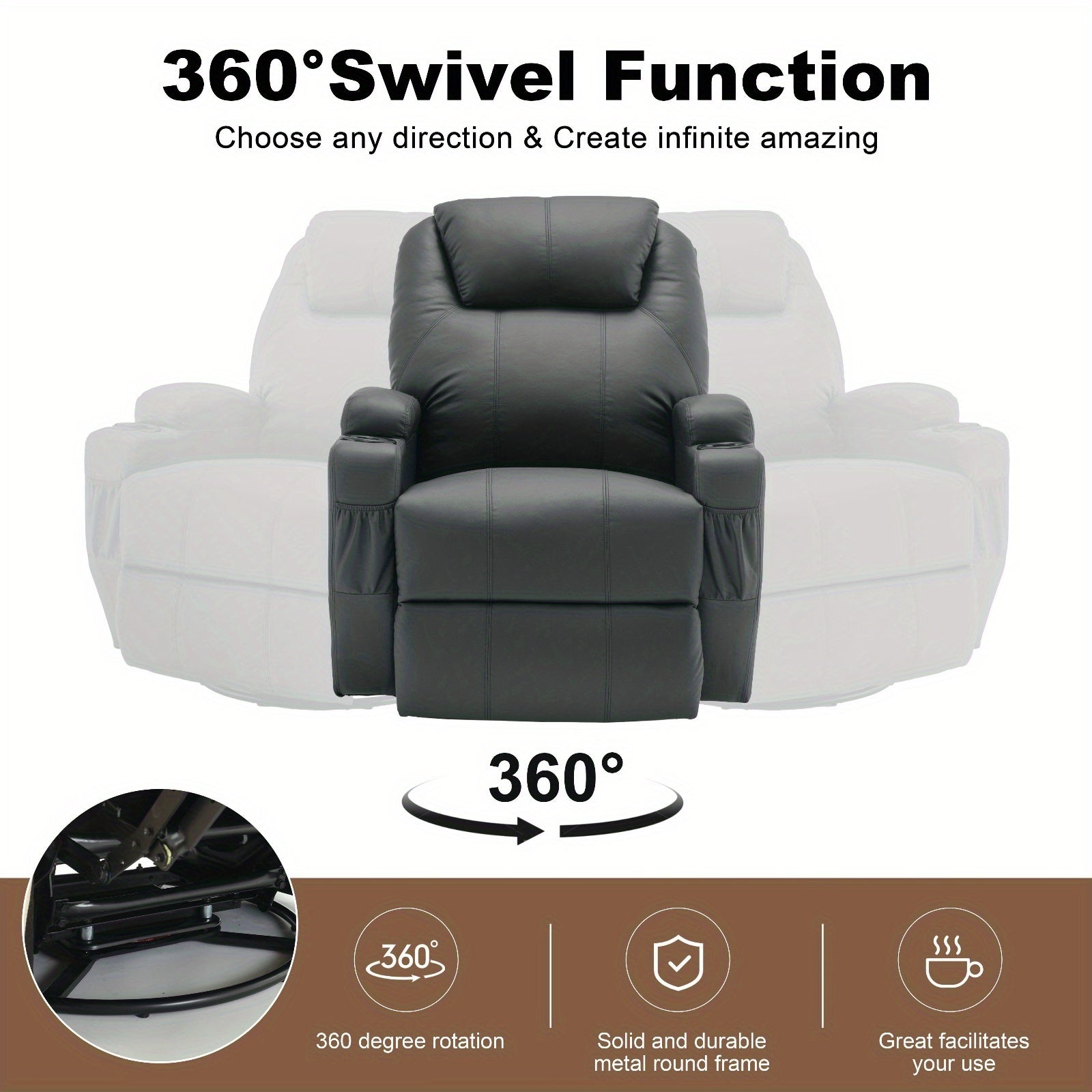 Recliner Chair, Rocking Chair With Massage And Heat, 360° Swivel Recliner Chairs For Adults, Rocker Manual Recliner With Remote Control And Cup Holder For Living Room, Bedroom, Gray, Manual