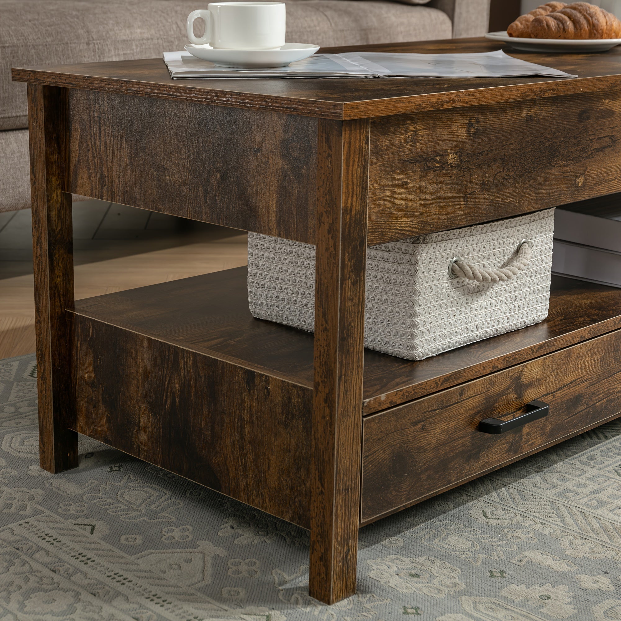 Lift Top Coffee Table Central Table W/Drawers&Hidden Compartment For Living Room - Black - Coffee Tables Westberry