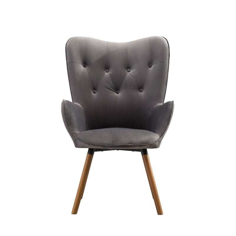 Contemporary Silky Velvet Button Back Accent Chair in Gray, Ideal for Lounge, Reading Nook, Adds Elegance and Comfort to Any Space