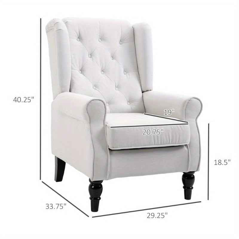 Button-Tufted Accent Chair with High Wingback, Rounded Cushioned Armrests and Thick Padded Seat, Cream White