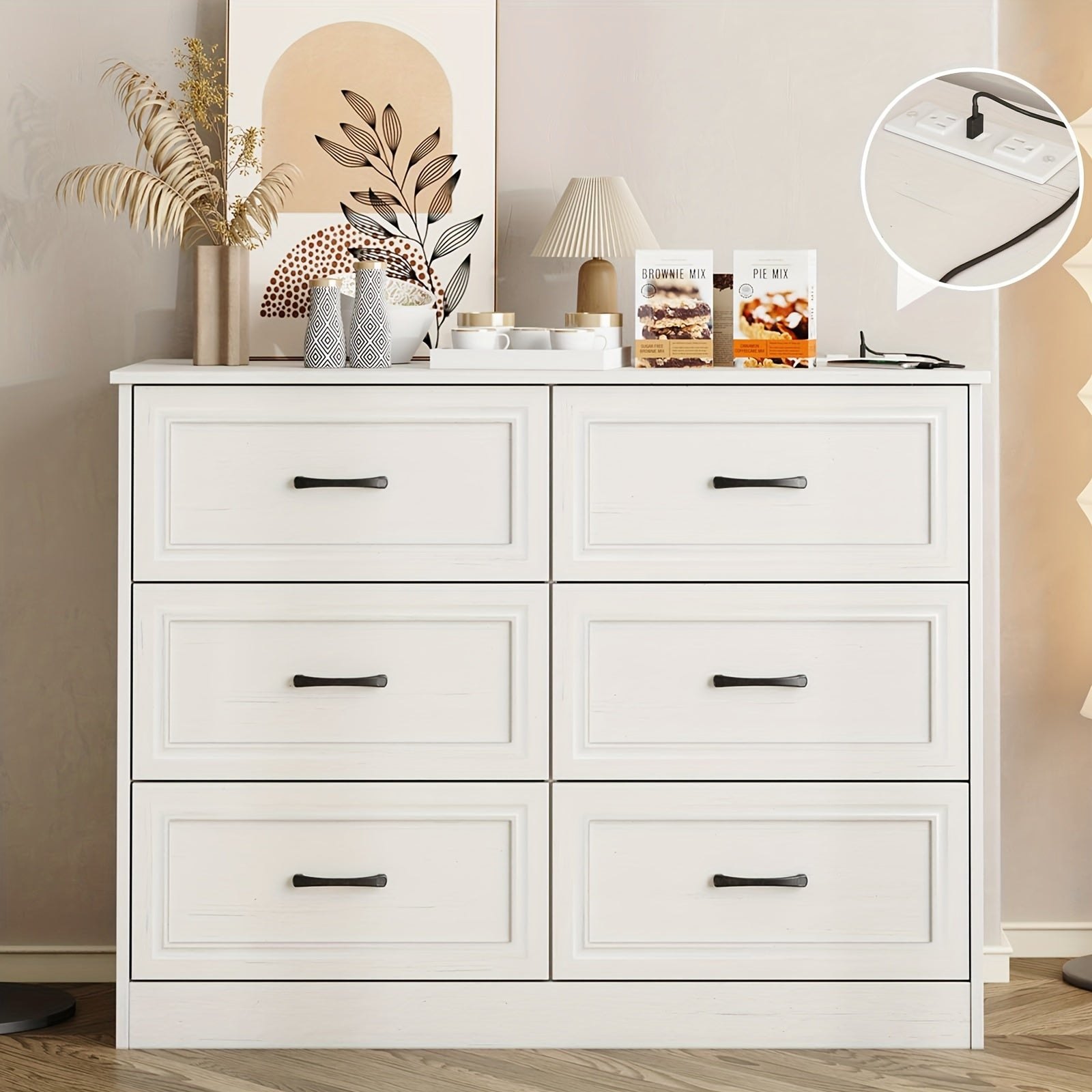 Hall storage cabinet 6 drawers wide dressing storage box with charging station corridor storage cabinet wooden storage