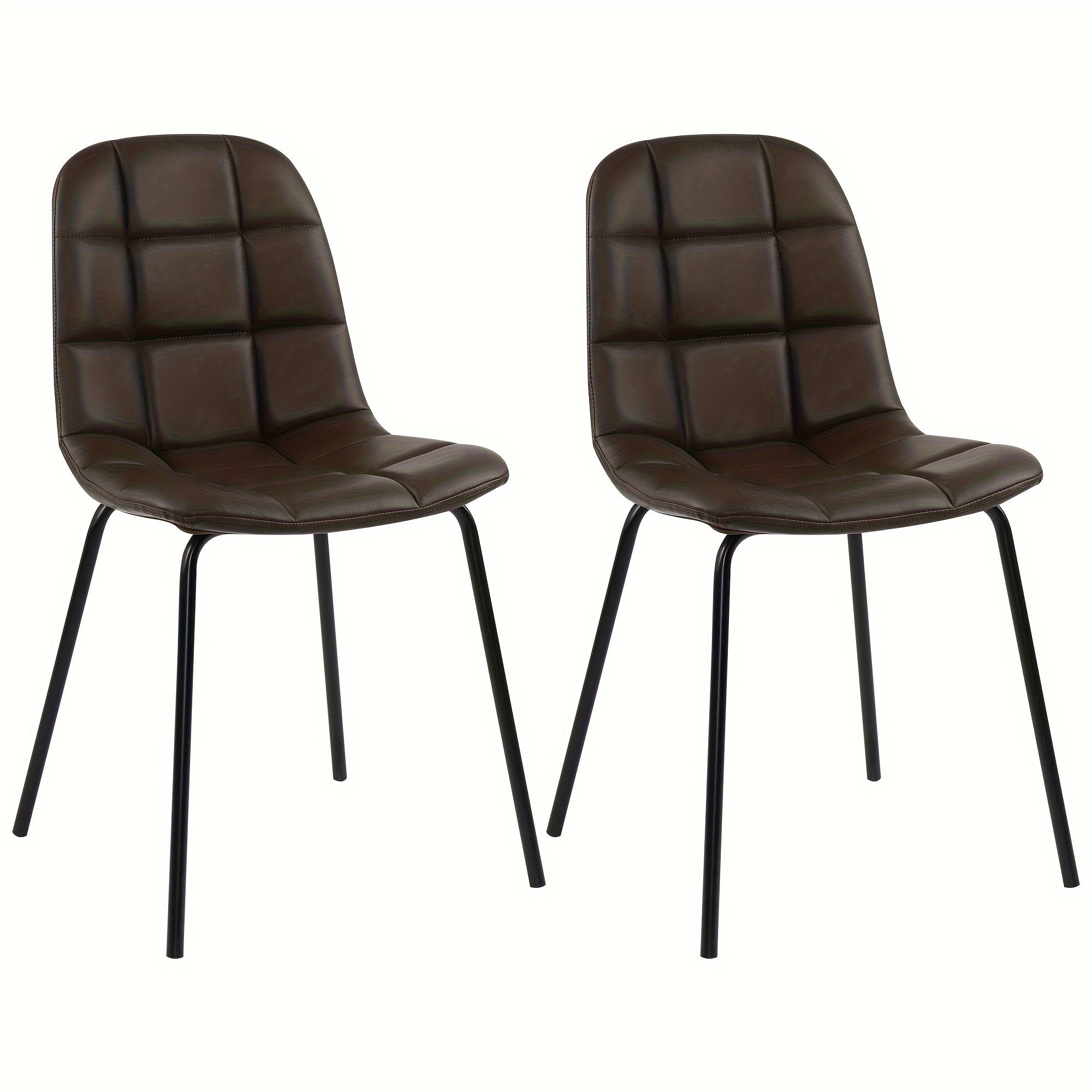 Modern Dining Chairs, Upholstered Faux Leather Dining Chairs With Metal Legs, Brown, Set of 2