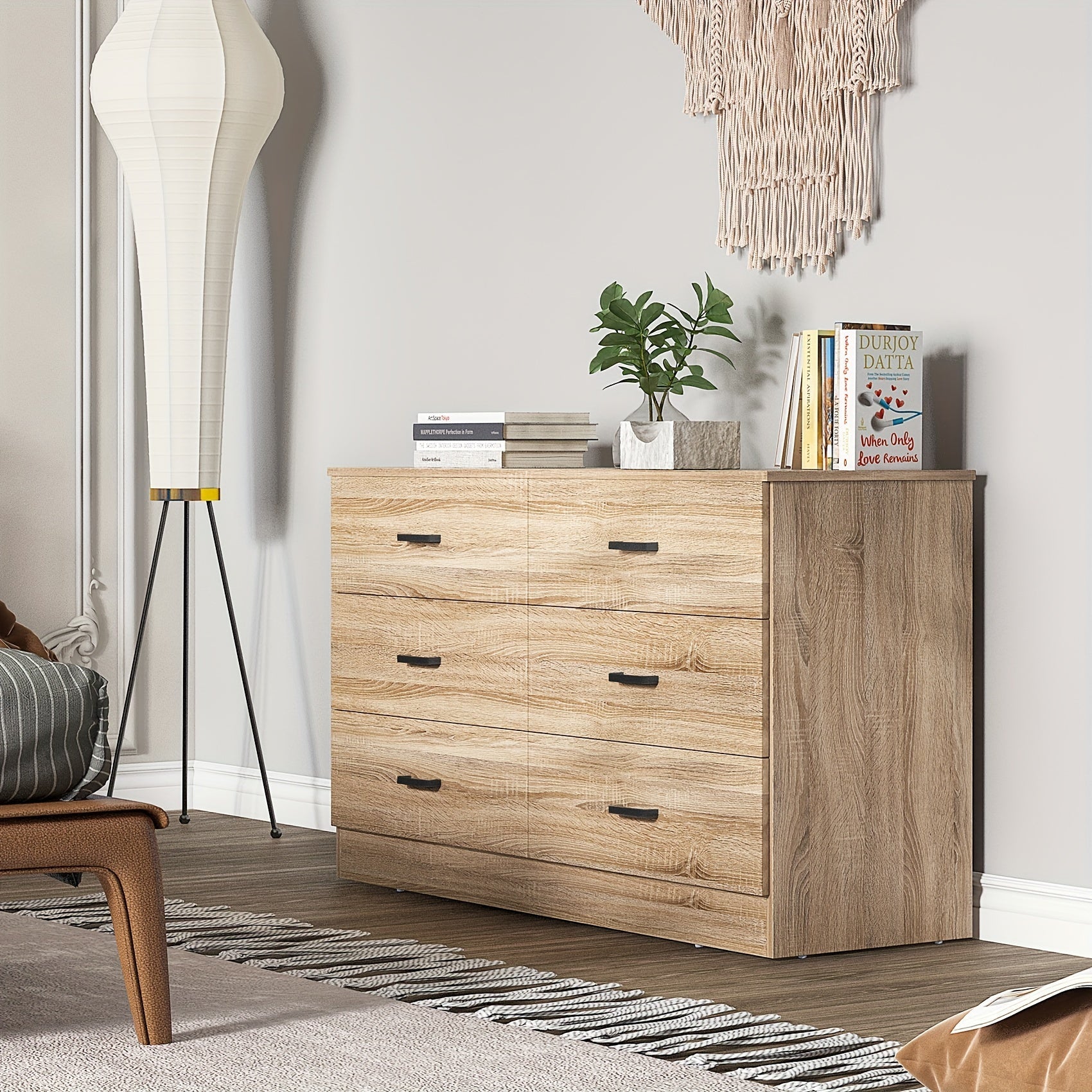 6 Drawer Dresser For Bedroom With Deep Drawers Large Wood Dressers & Chest Of Drawers Handle Free Modern Long Dressers