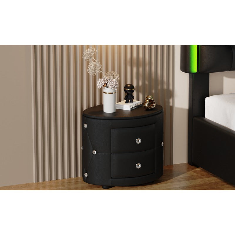 Black PU Nightstand with 2 Drawers & Crystal Handle, Fully Assembled Except Minor Parts, Stylish Bedside Storage, Sleek Design, Ideal for Different Interior Styles, Durable and Practical, Bedroom Essential.