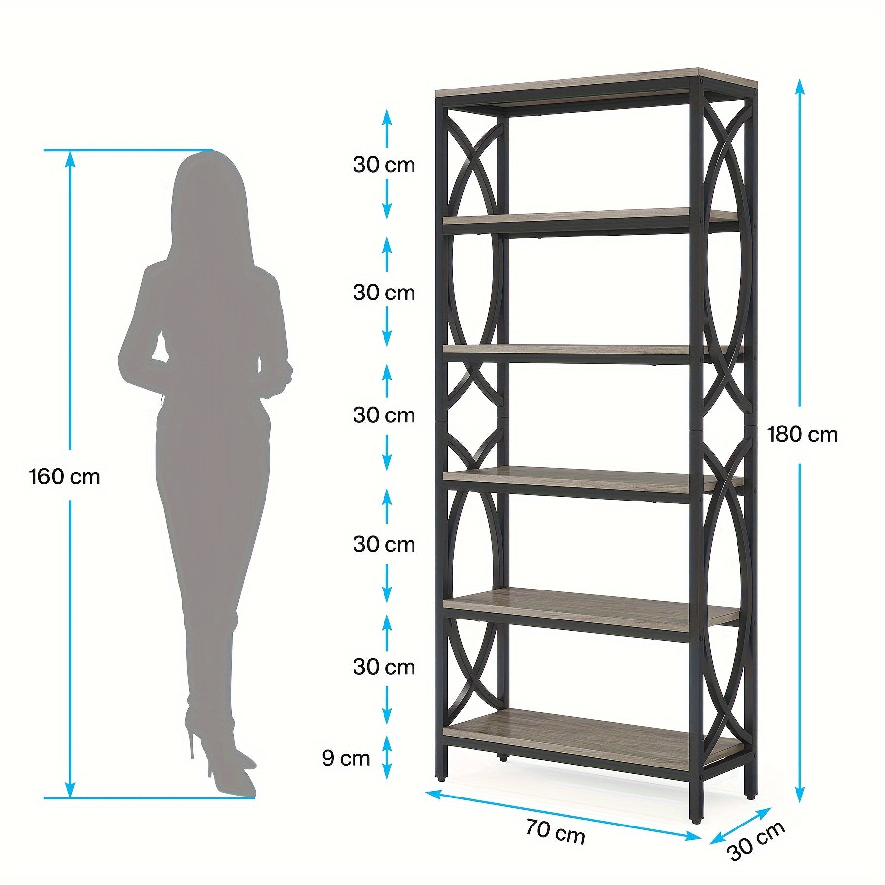 Introducing The 6-Tier Bookshelf 175cm Tall Bookcase Combining Modern Wooden Design With Durable Metal Frame.