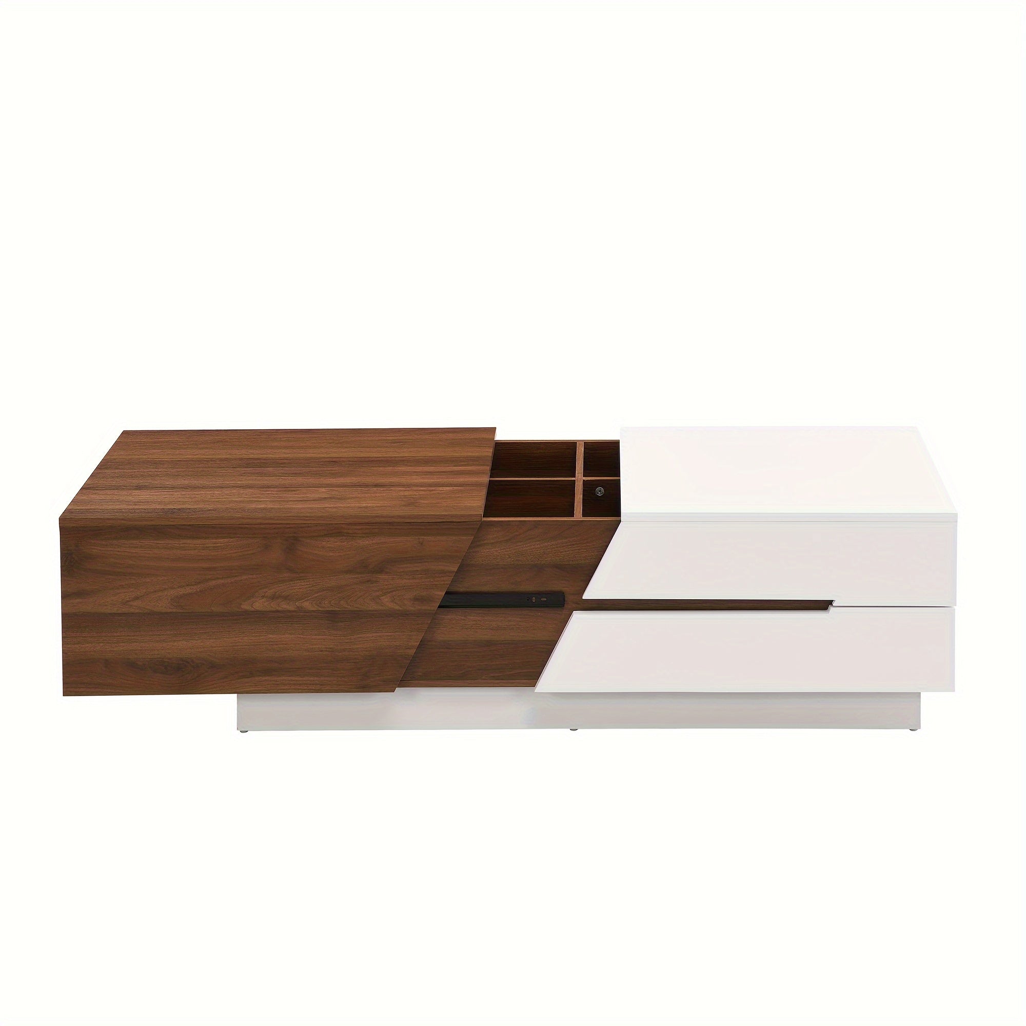 Modern Extendable Sliding Top Coffee Table With Storage In White&Walnut - White + Walnut - Coffee Tables Westberry